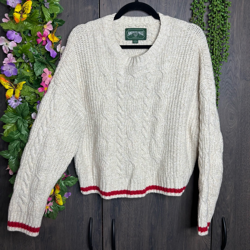 2/$40american Eagle Crew Neck Cable Knit Sweater Size Large